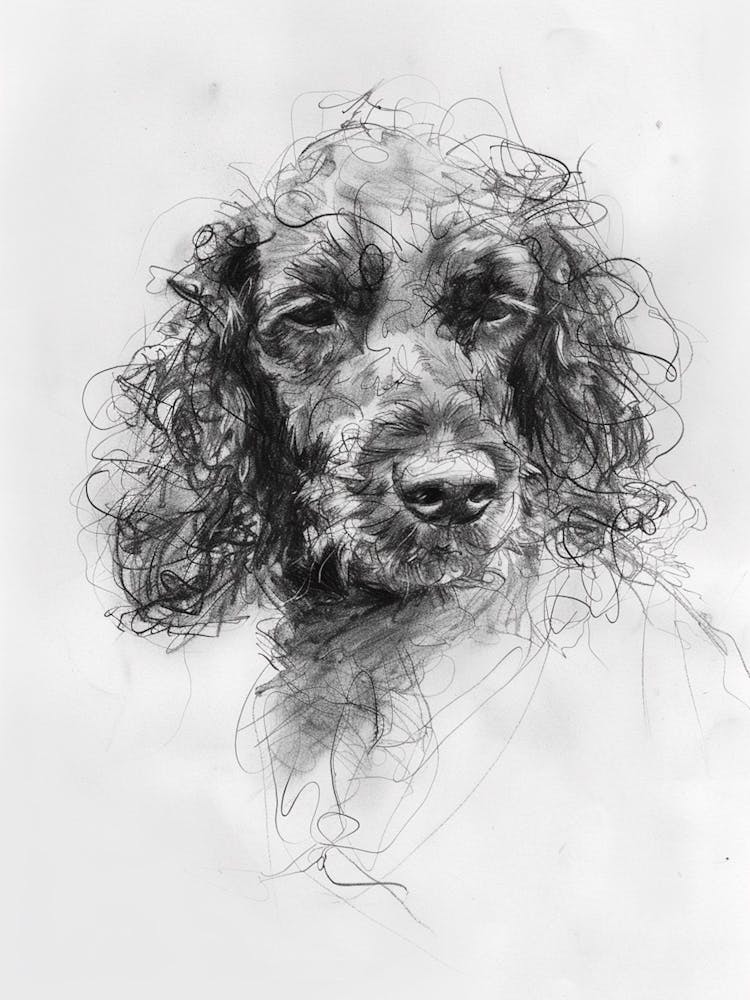 Irish Water Spaniel Dog Charcoal Line 3