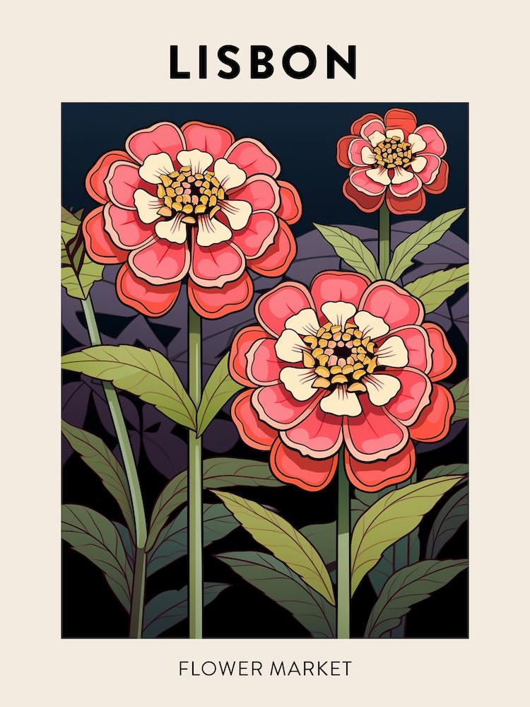 Lisbon Portugal Botanical Flower Market Poster