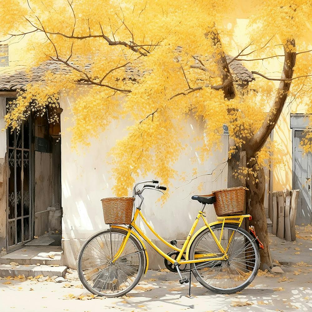 Bicycle Beside a Yellow Tree