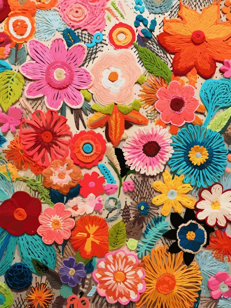 Crochet Flowers Colourful Illustration
