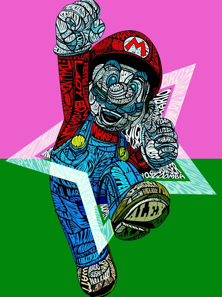Mario Bross Typo Style Cartoon Pop Art
