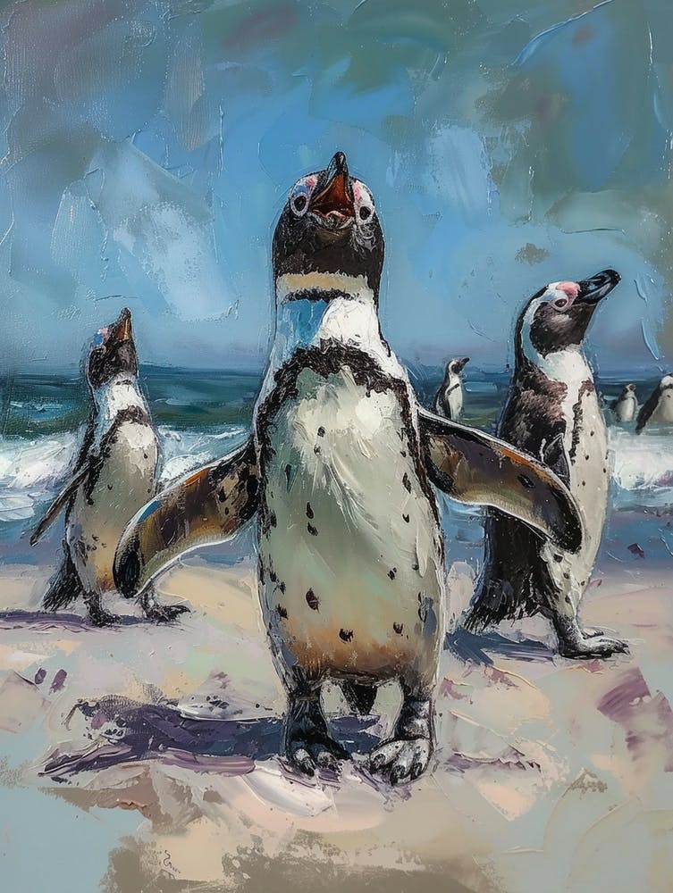 African Penguin Phillip Island The Penguin Parade Oil Painting 1