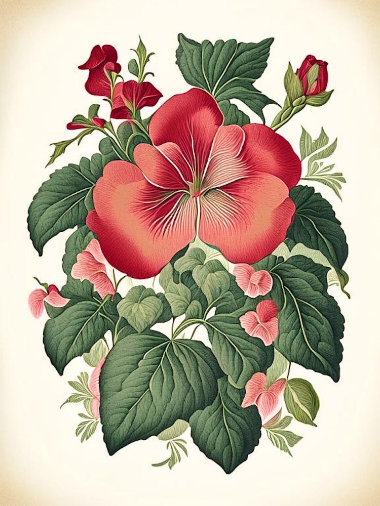 Impatiens 1 Florales Botanisches Vintage-Poster Blume