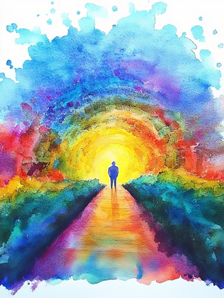 Abstract Mind Spiritual Rainbow Path Journey Watercolor