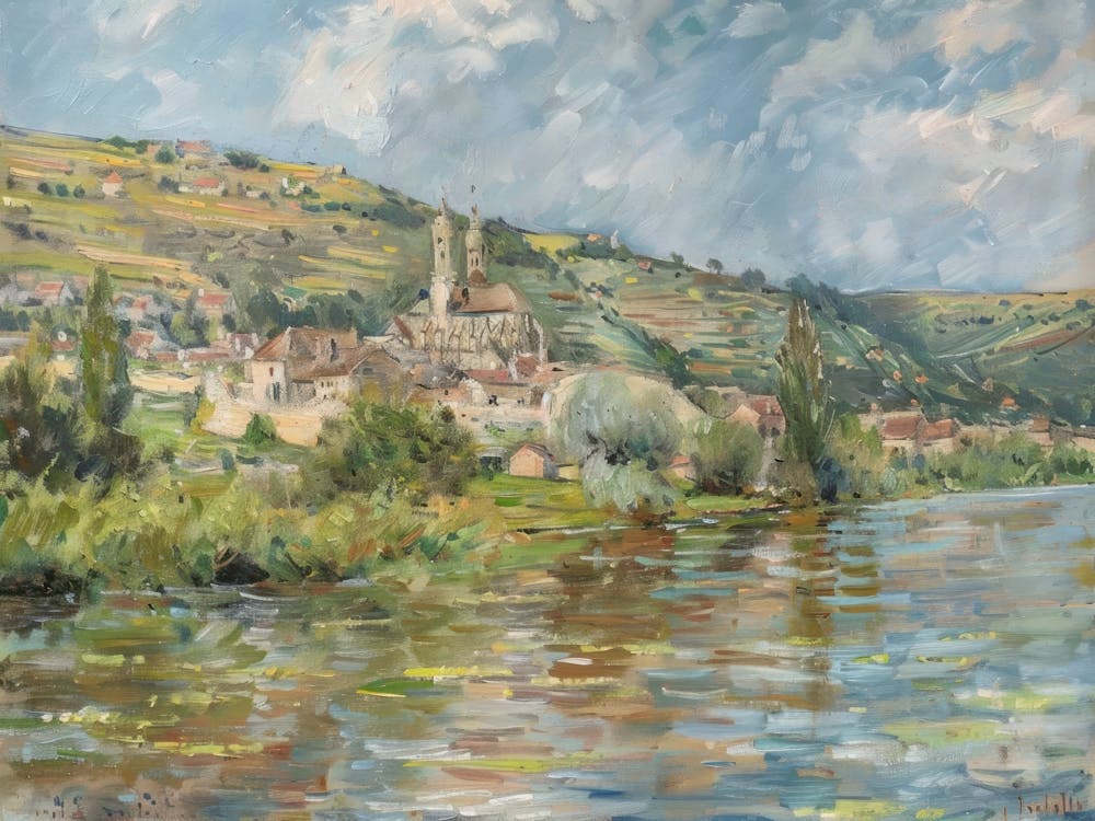 Rural Lakeshore Haven Painting Inspired By Paul Cezanne