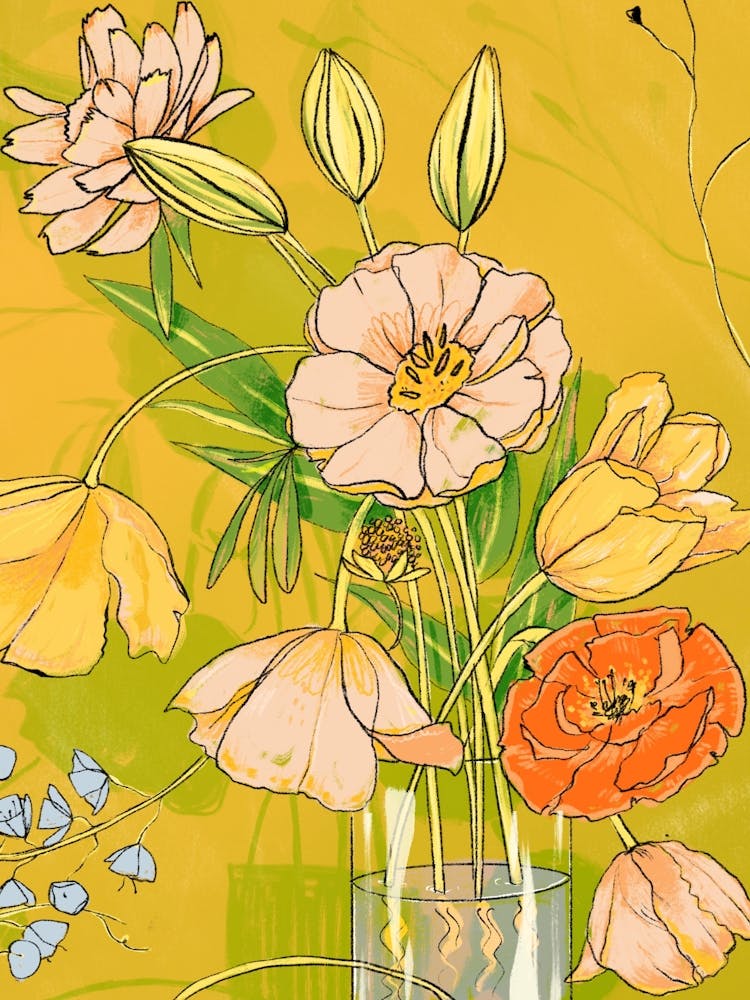 Floral Bouquet in Lime Background