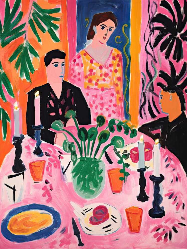 Christmas Dinner Party Friends Painting In The Style Of Matisse Holidays