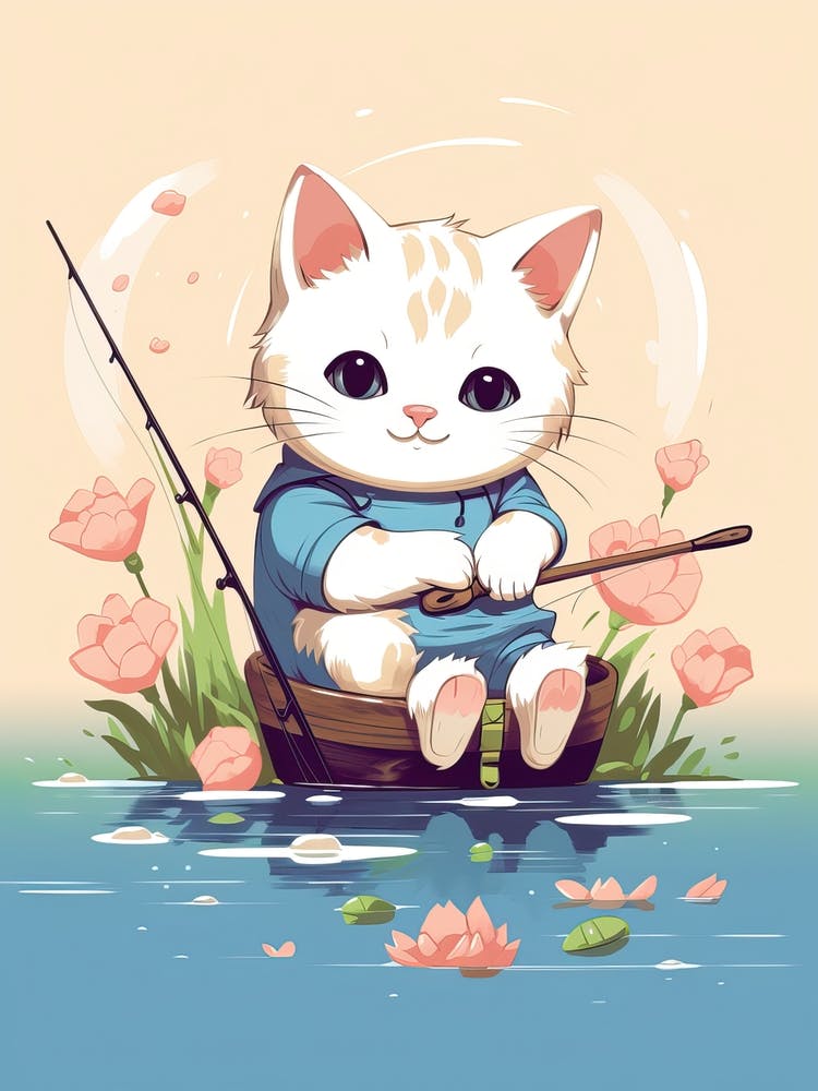 Kawaii Cat Drawings Fishing 2