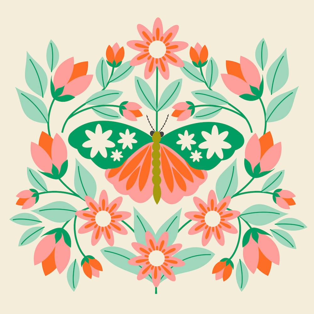 Butterfly And Flowers