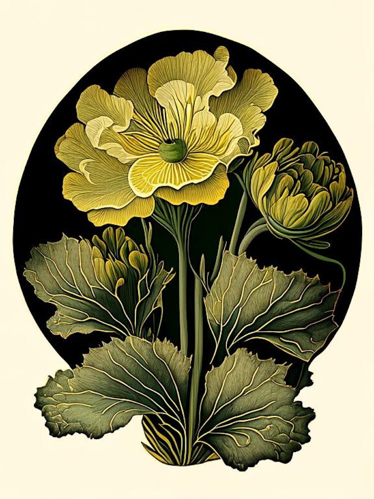 Marsh Marigold Wildflower Vintage Botanical