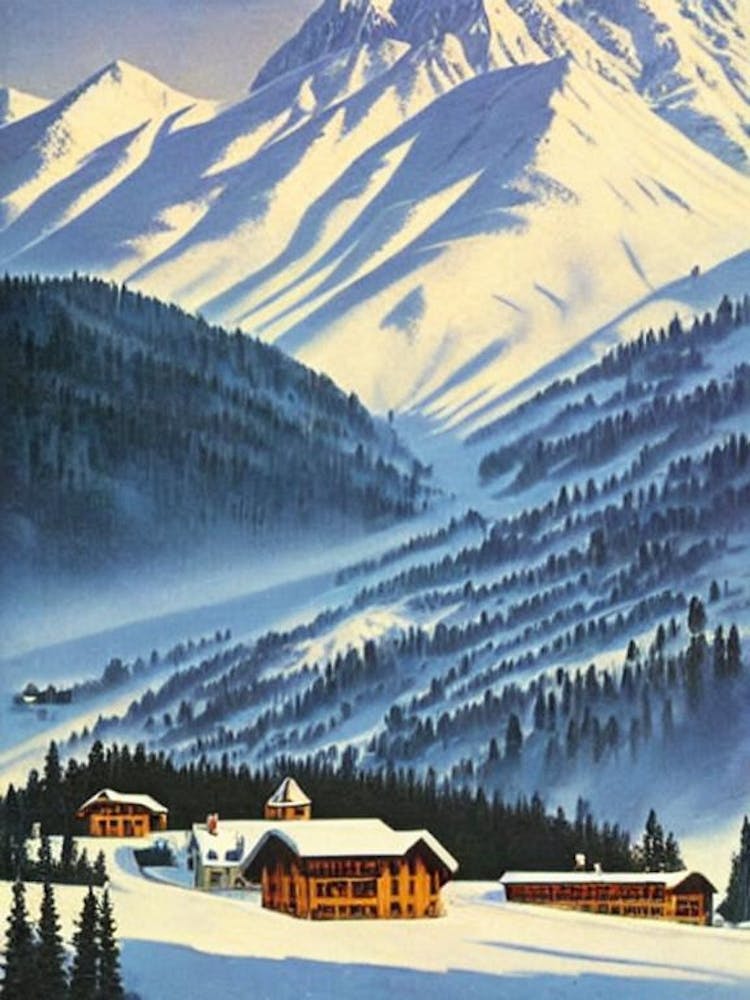 La Plagne, France Ski Resort Vintage Landscape 2 Skiing Poster