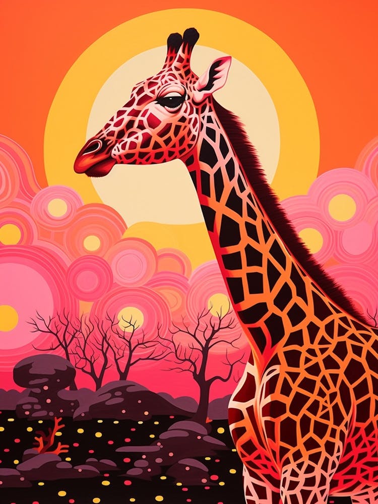 Giraffe At Sunset Pink & Orange 1