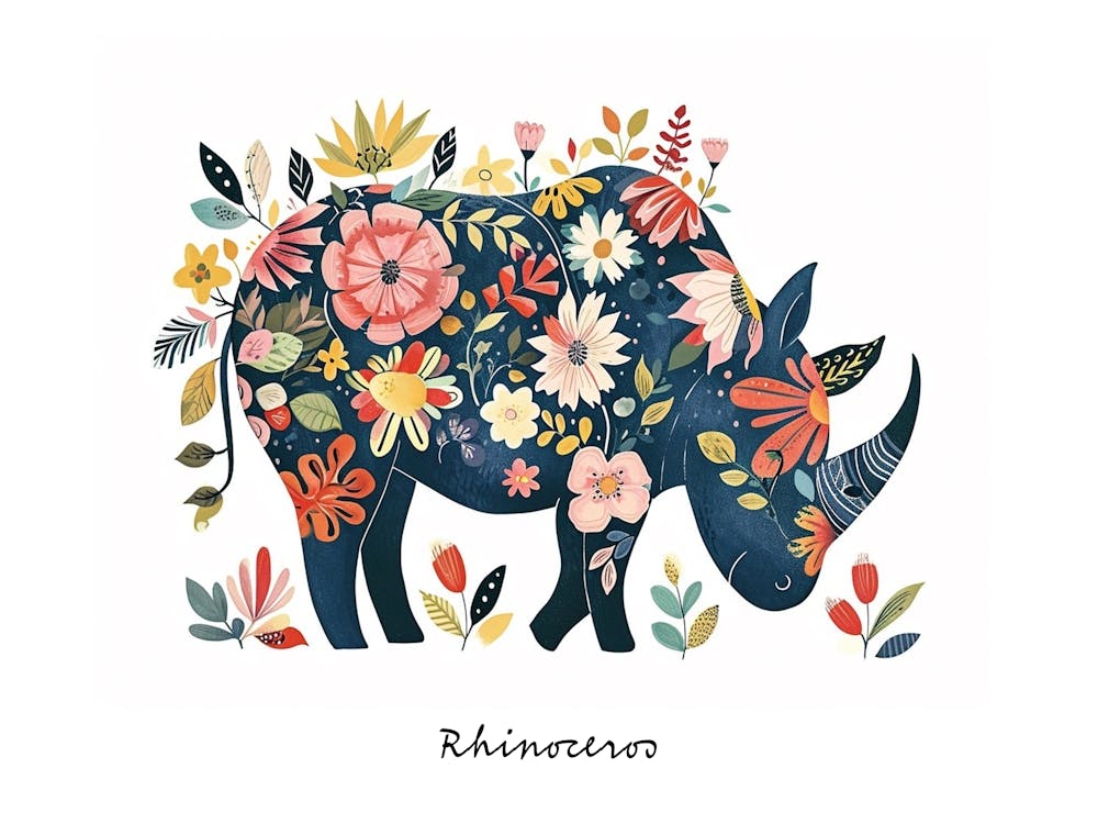 Little Floral Rhinoceros 1 Poster