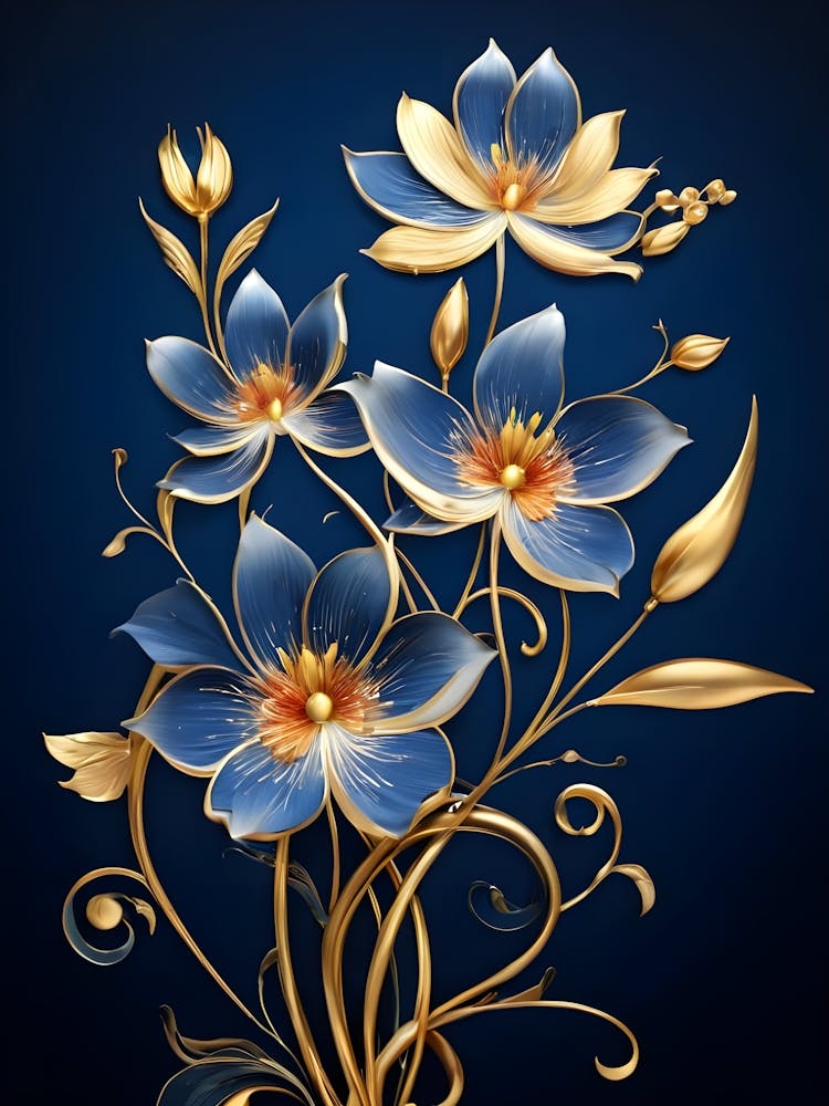 Fleurs Bleues Sur Fond Bleu 1