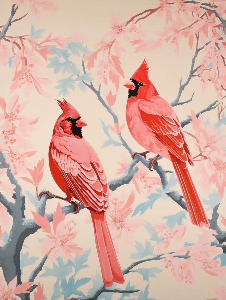 Vintage Japanese Inspired Bird Print Cardinal 4