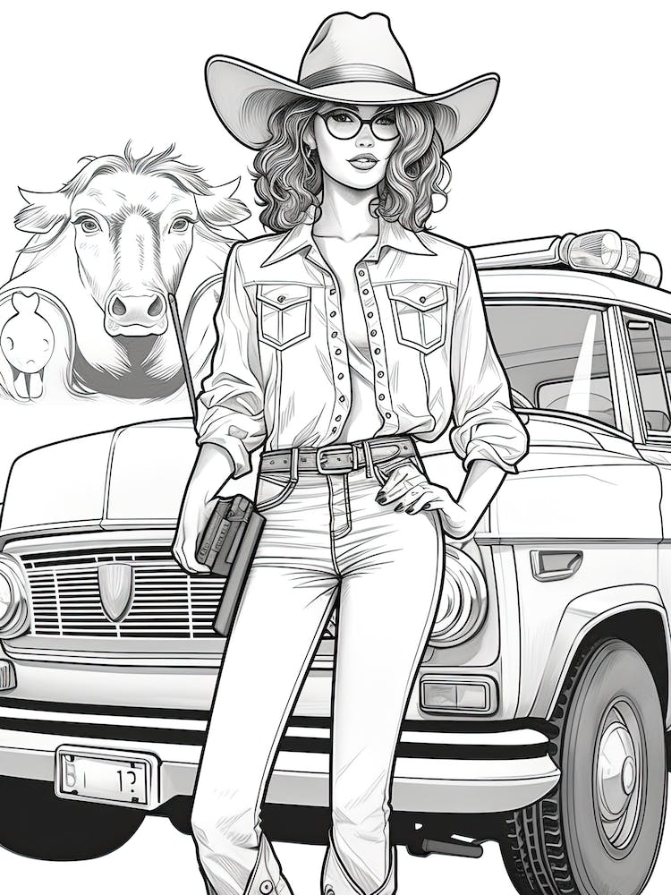 Line Art Cowgirl Illustration 1