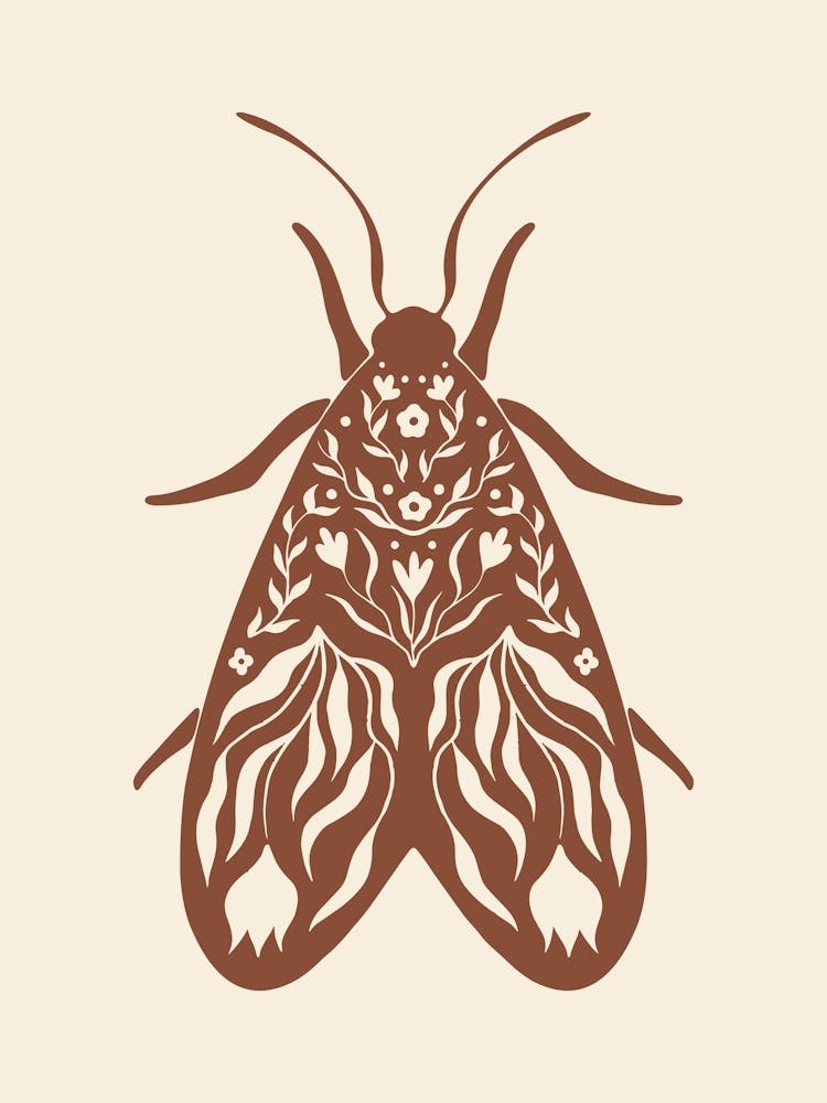 Folk Art Moth 02 - Red Brown