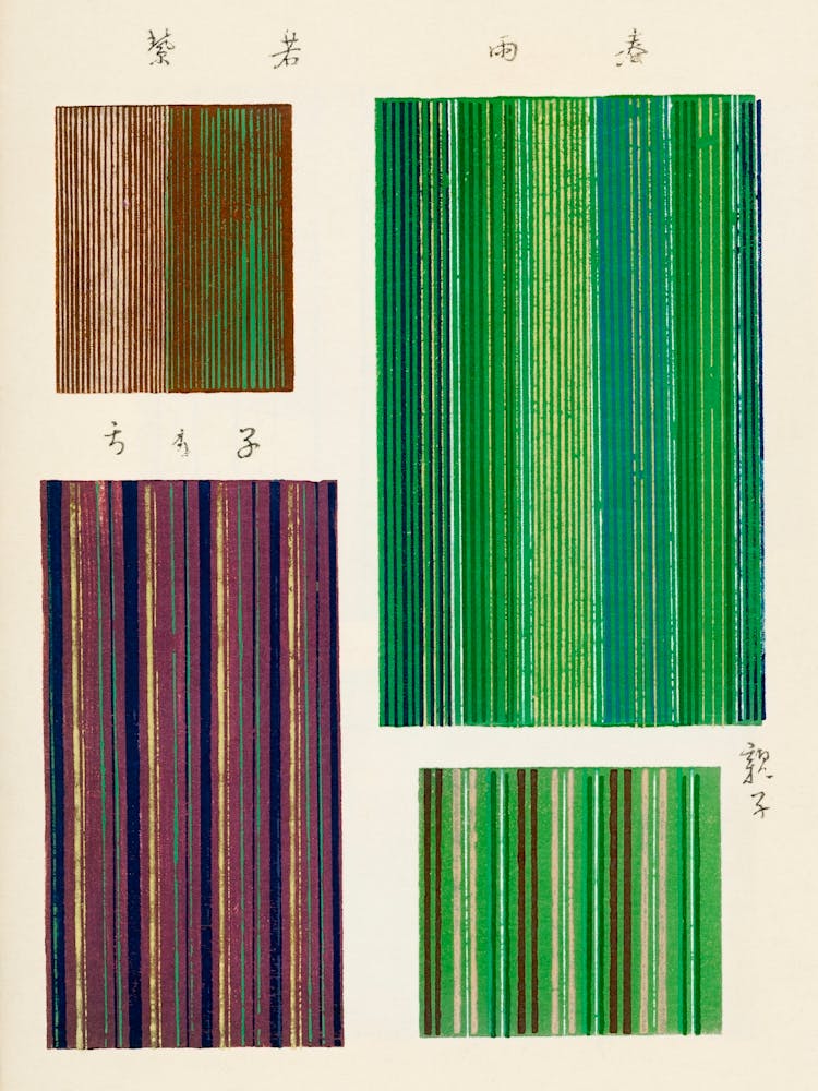 Vintage Ukiyo-e Woodblock Print Of Japanese Textile, Shima Shima, Furuya Korin (179)