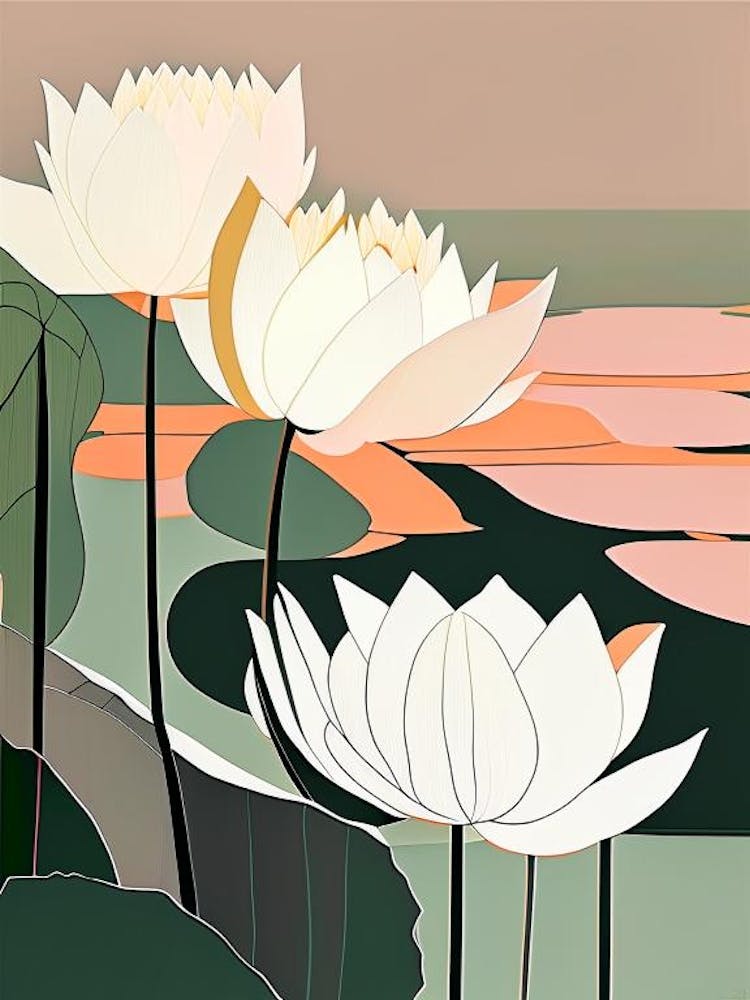 Lotusblumen Im Park Abstraktes Linienzeichnung 1