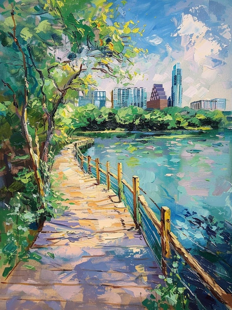 Lady Bird Lake And The Boardwalk Austin Texas Oil Painting 2