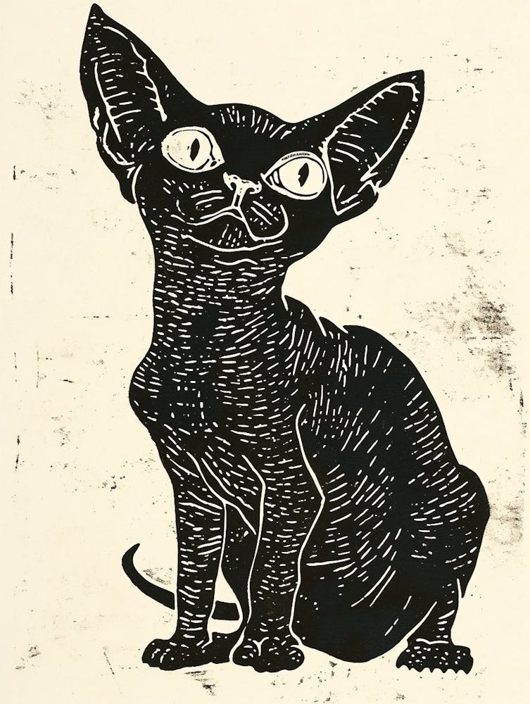Devon Rex Linocut Blockprint 8