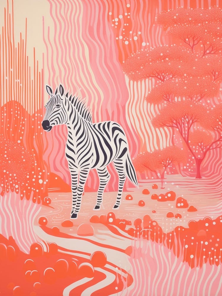 Zebra With The Trees Pink 4