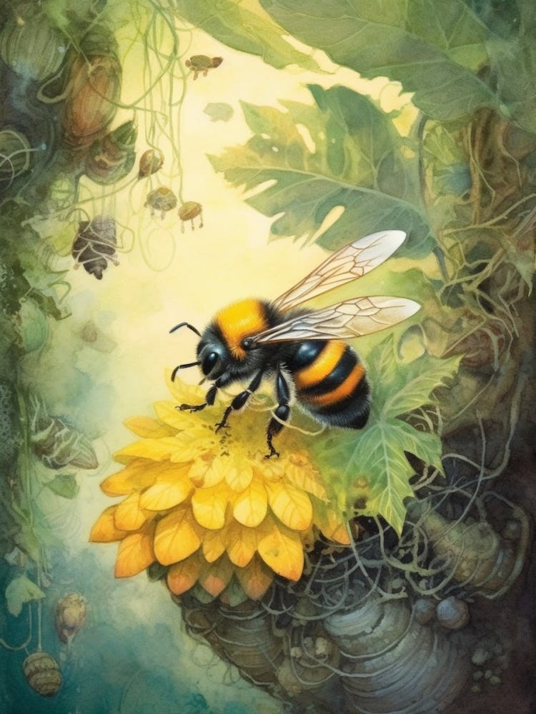 American Bumble Bee Beehive Watercolour Illustration 4