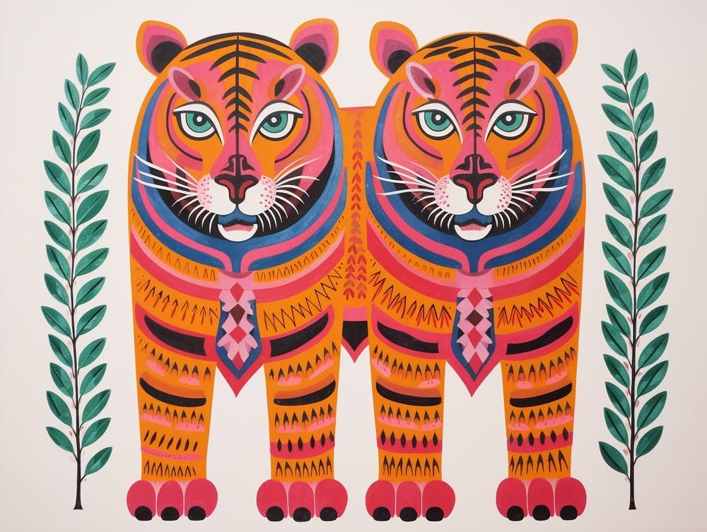 Siberian Tiger 4 Folk Style Animal Illustration