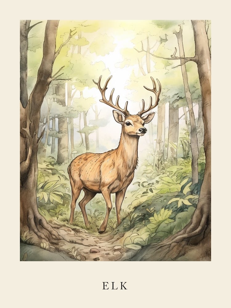 Beatrix Potter Inspired  Animal Watercolour Elk 3