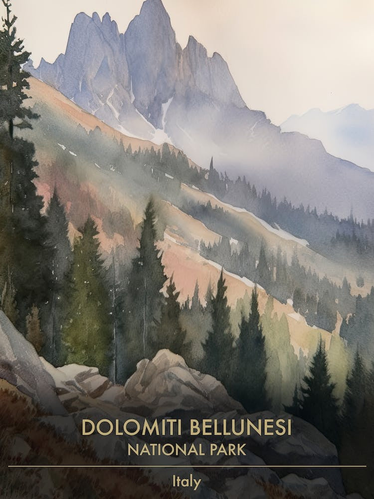 Dolomiti Bellunesi National Park Italy Watercolour 2