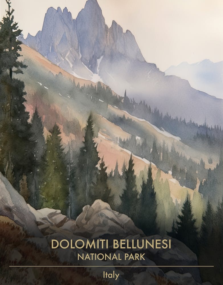Dolomiti Bellunesi National Park Italy Watercolour 2