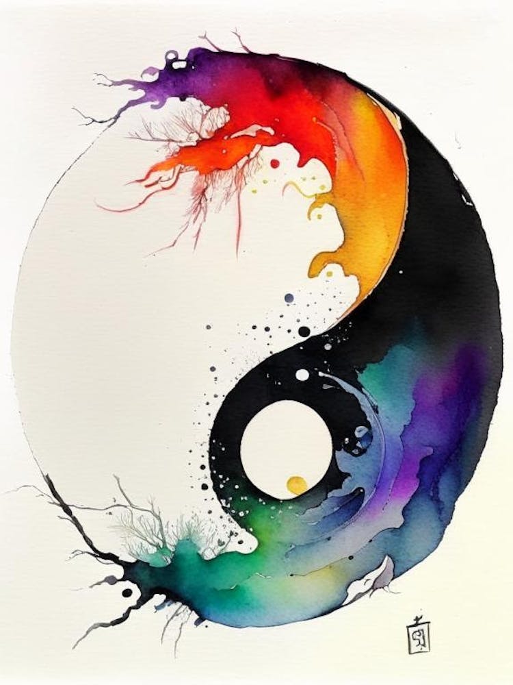 Buntes Yin und Yang 2 Japanische Tusche