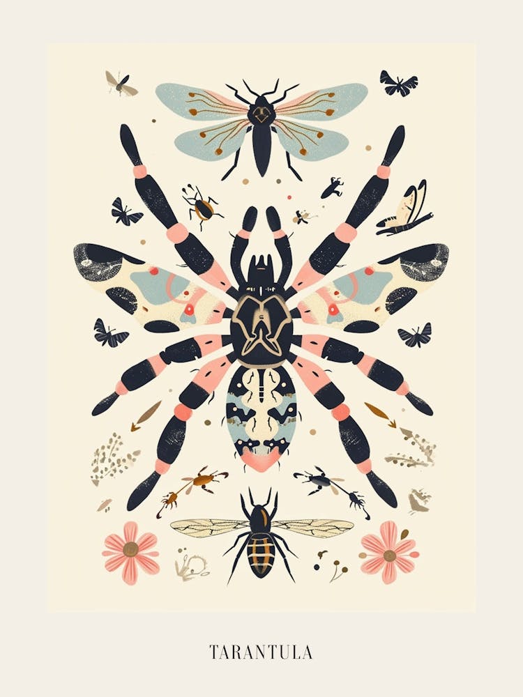 Colourful Insect Illustration Tarantula 7 Poster