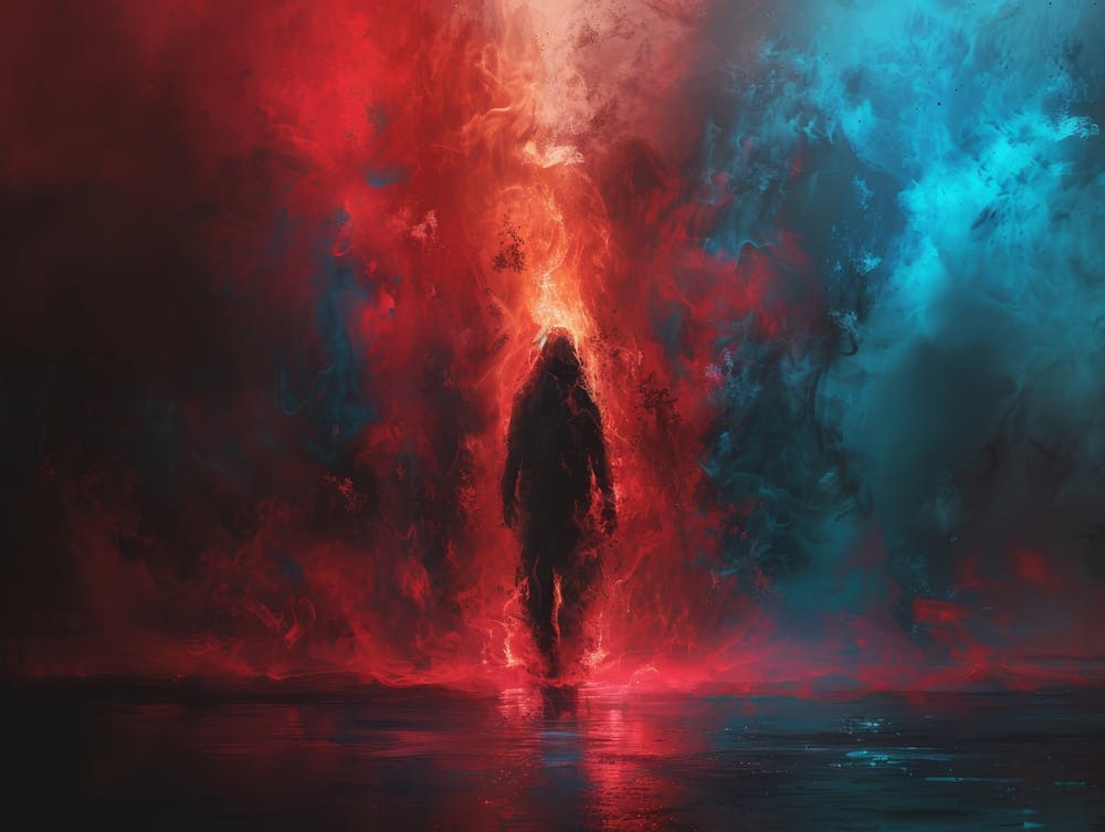 Man Standing In Front Of A Fire
