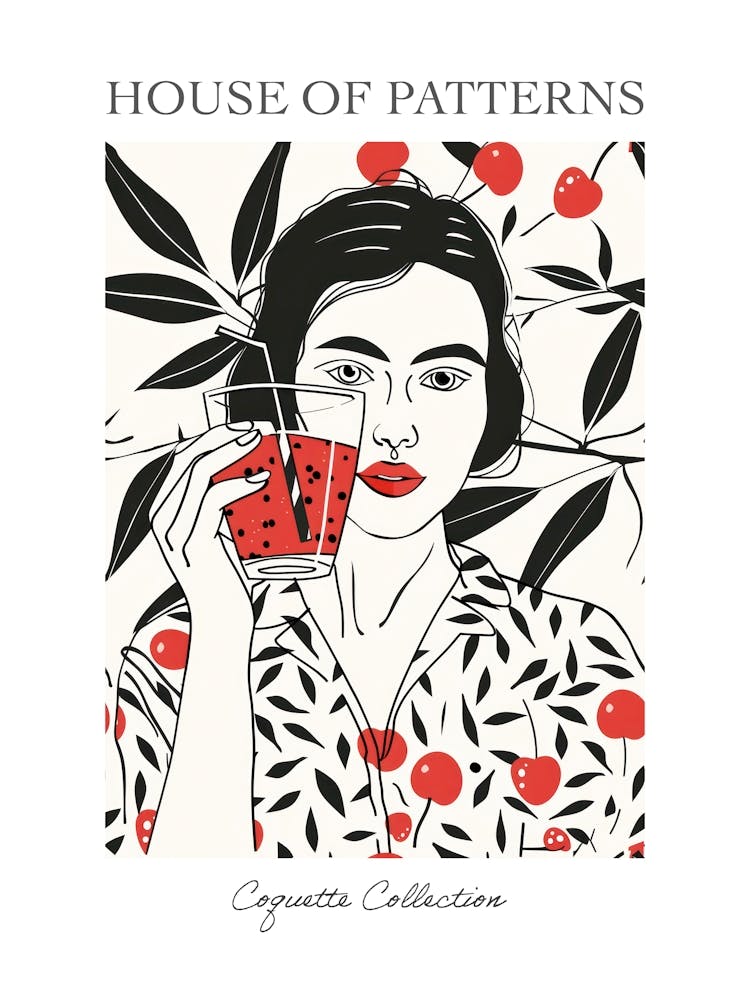 Woman Portrait With Cherries 5 Pattern Poster