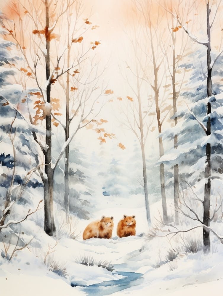 Winter Watercolour Beaver 1