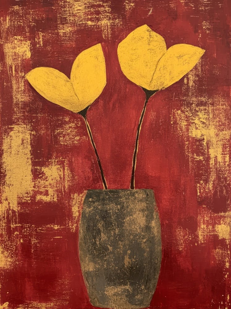Deux Fleurs Jaunes Dans Un Vase