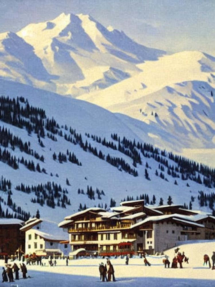 Cervinia, Italy Ski Resort Vintage Landscape 2 Skiing Poster