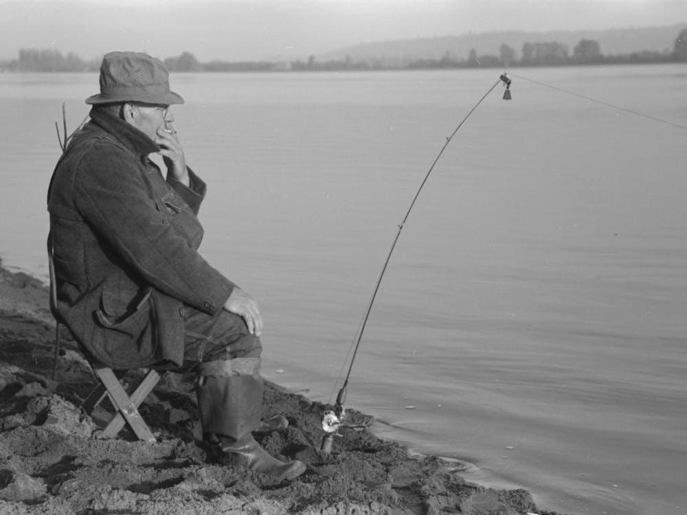 Fisherman On Banks Of Columbia River, Cowlitz County, Washington By Russell Lee 2