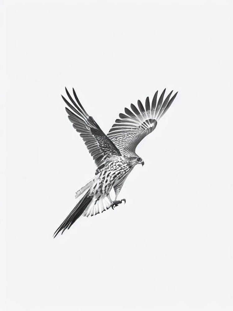 Hawk B&W Pencil Drawing 1 Bird