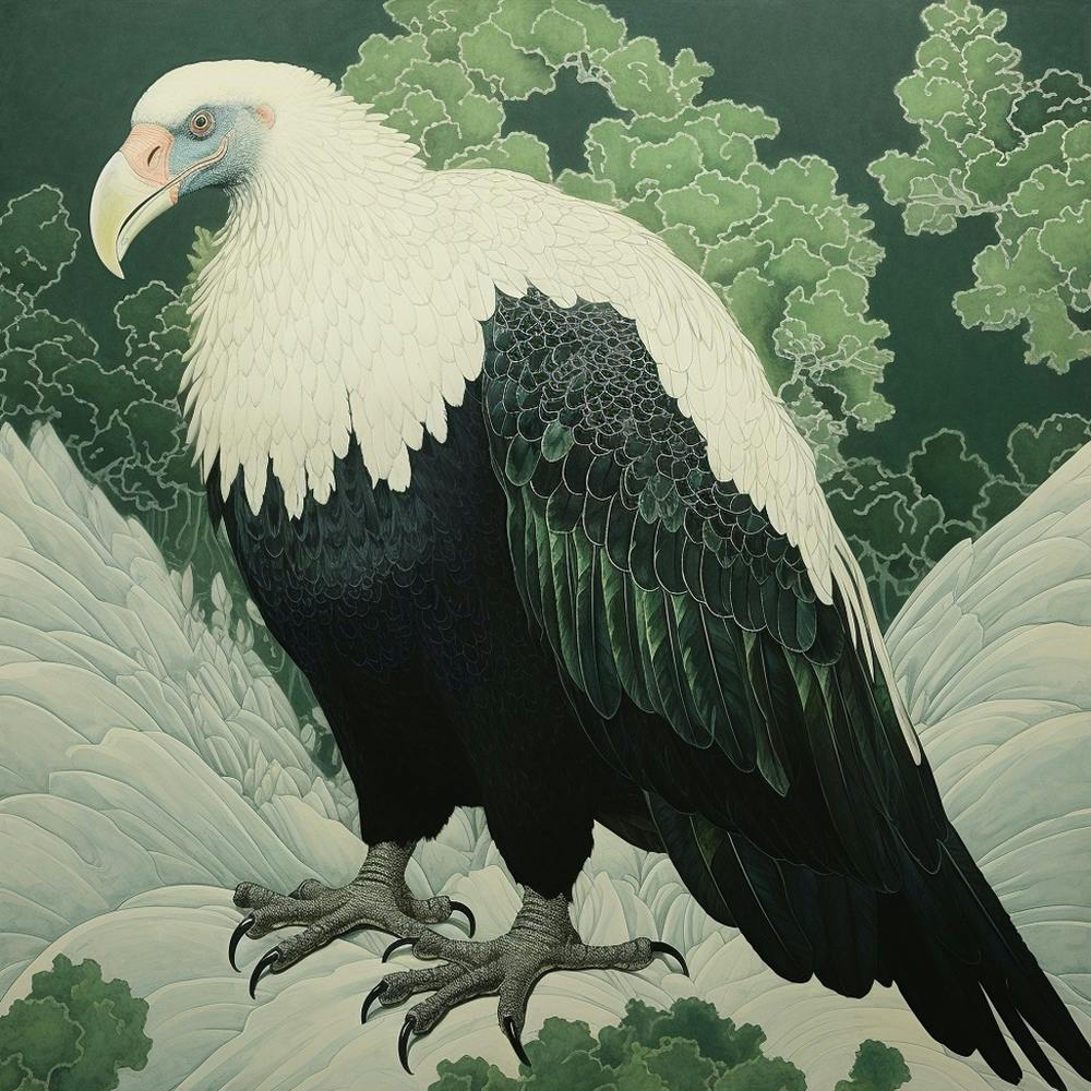 Ohara Koson Inspired Bird Painting Vulture 3 Square
