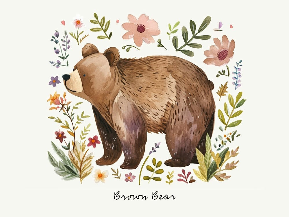 Little Floral Brown Bear 1 Poster
