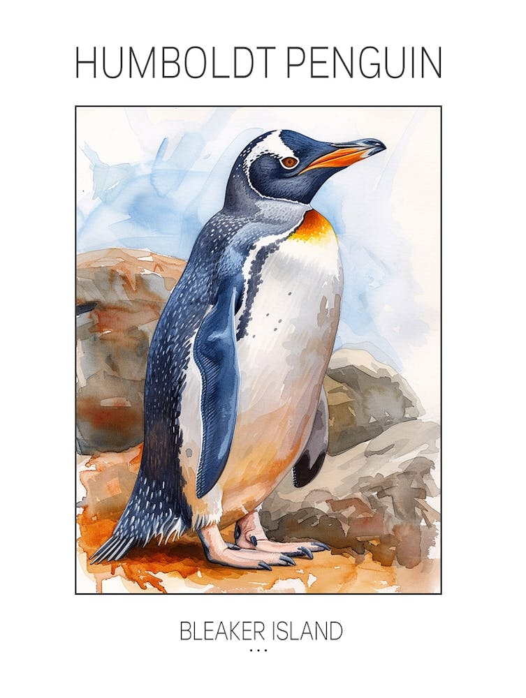 Manchot de Humboldt Bleaker Island Peinture à l'Aquarelle 4 Affiche
