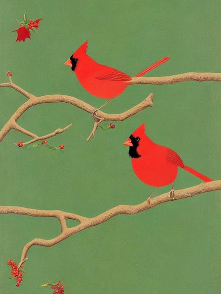 Northern Cardinal Midcentury Illustration Bird