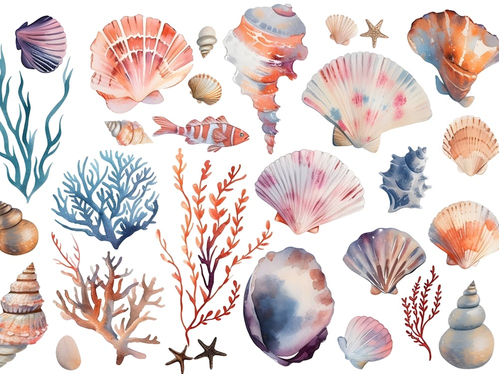 Watercolor Sea Shells 4