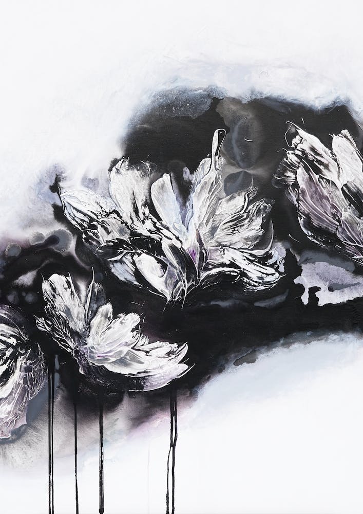 White And Black Flowers 1 Painting