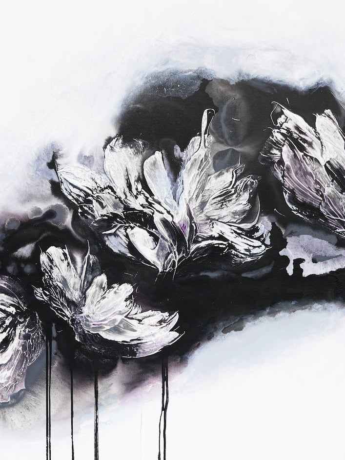 White And Black Flowers 1 Painting