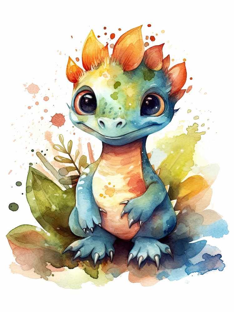 Scelidosaurus Cute Dinosaur Watercolour 4
