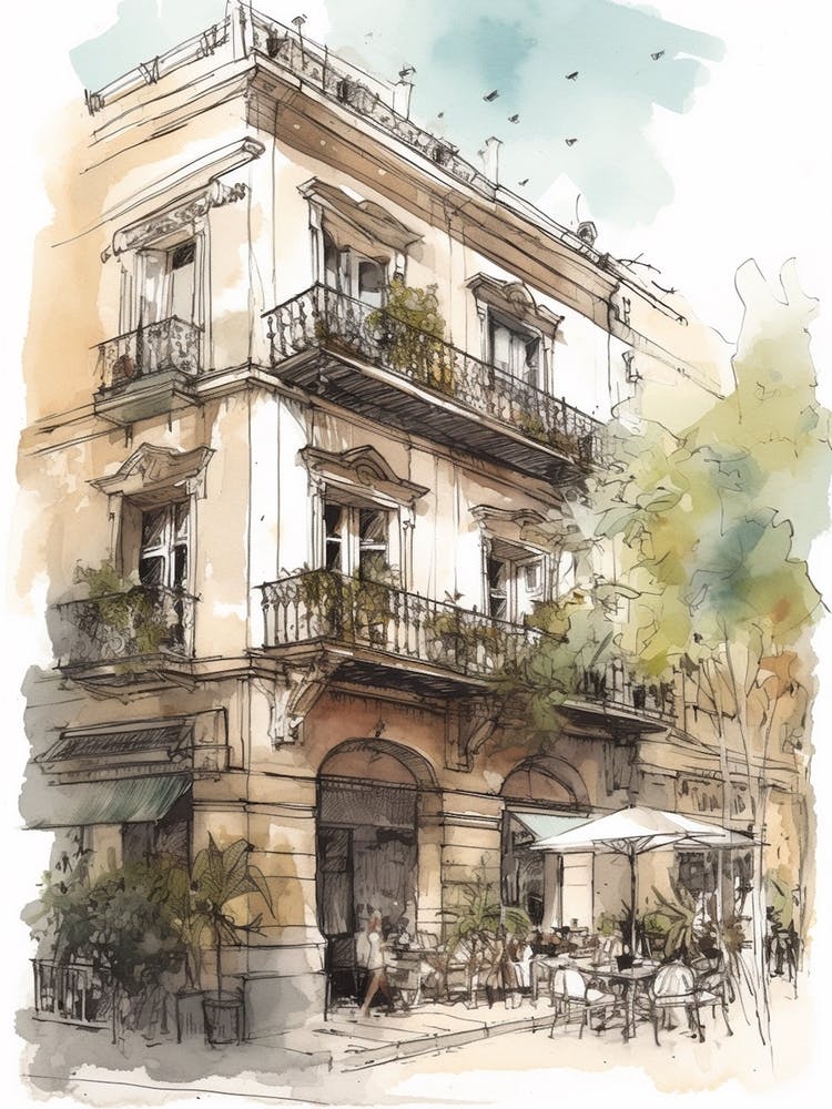 Palermo Buenos Aires Neighborhood, Watercolour 6