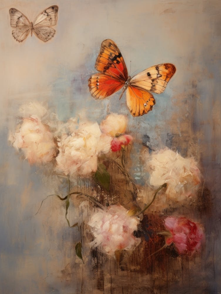 Butterflies & Peonies Redon Inspired